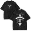 Tribal Gothic Cross TShirt Washed Cotton Vintage Grunge Graphic Tee YK Streetwear Unisex Harajuku Dark Top