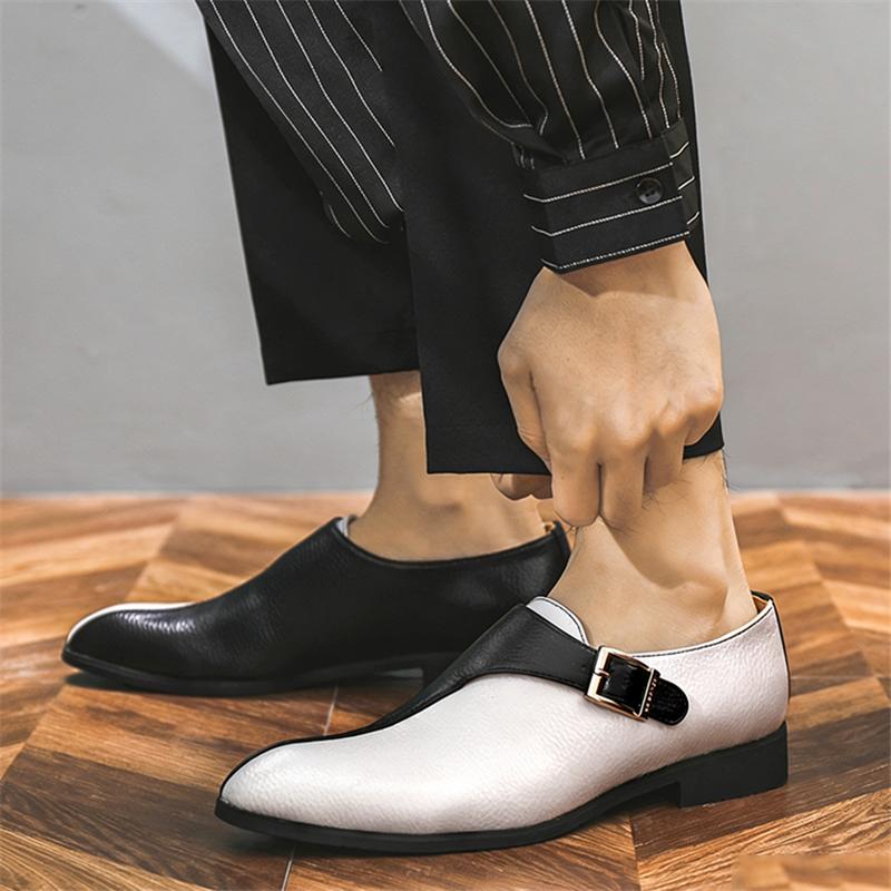 Designer Trend New Pointed Black White Monk Strap Shoes for Men Formal Wedding Prom Dress Homecoming Sapato Social Masculino