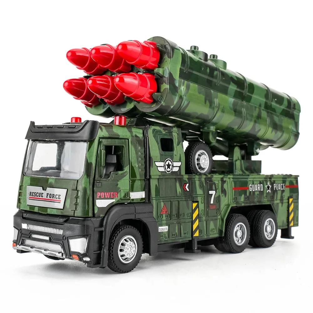 1:32 Missile Rocket Launcher Truck Drone Launch Car Model Toy Military Vehicle Sound Light Pull Back Models Kids Presents