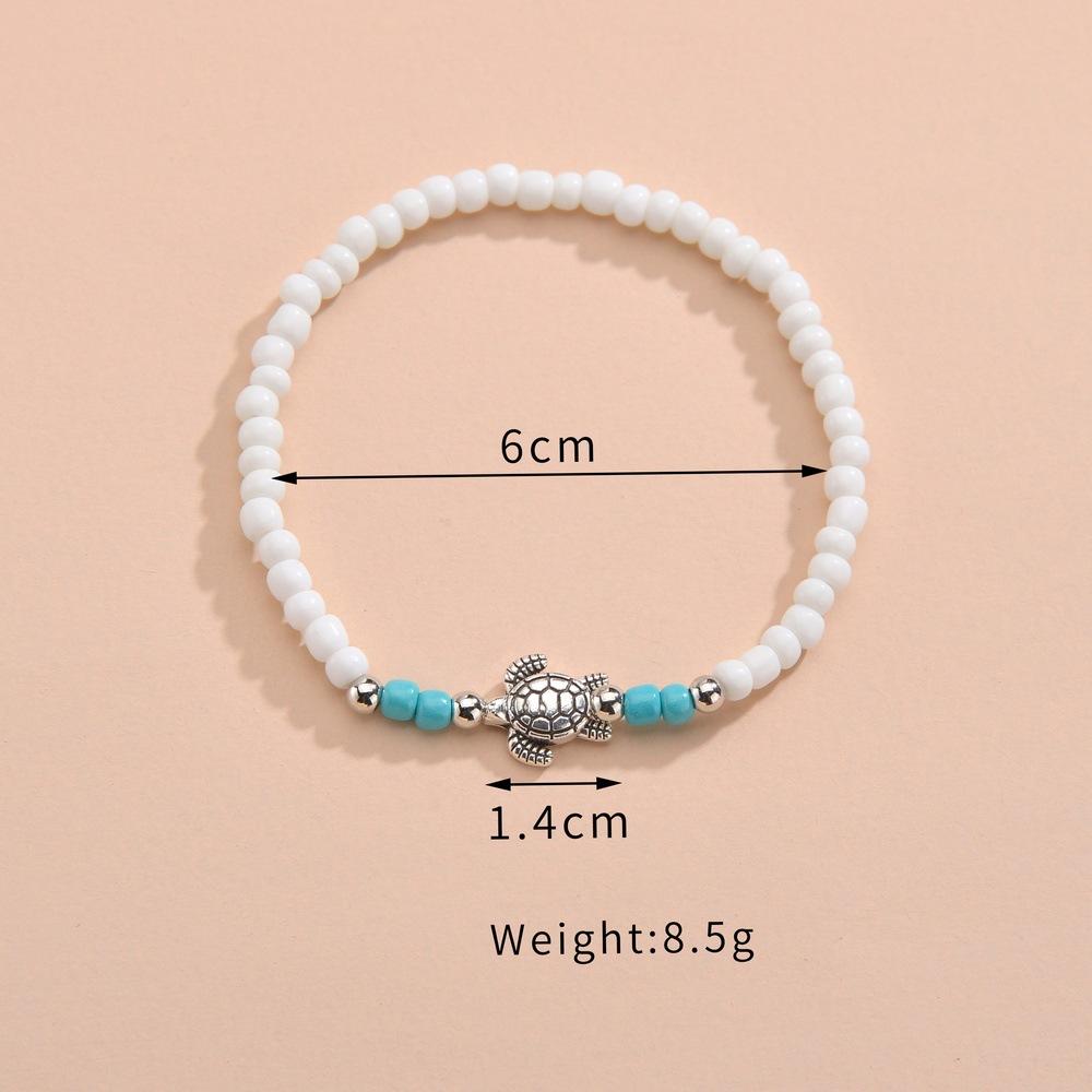 Bohe Sea Turtle Rainbow Beaded Anklets For Women Elastic Rope Chains Adjustable Ankle Bracelet Beach Jewelry Summer Accessories