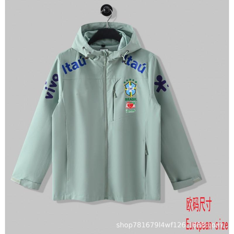 Brazil National Team Football Jacket Men Women Thin Windproof Waterproof Training Top