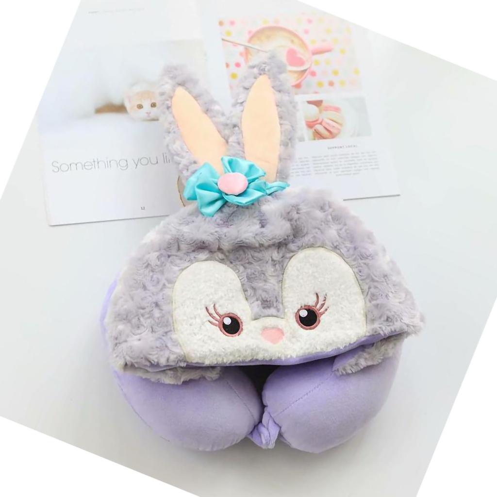Hooded U Shaped Pillow Cute Cartoon Travel PP Cotton U Shaped Neck Pillow for Airplane Seat