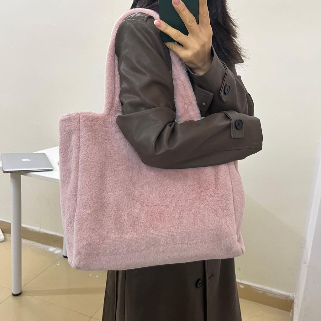 Hairy Bag Women'S Large-Capacity Portable Shoulder Tote Bag Hairy Texture Soft Waxy Handbag Bag