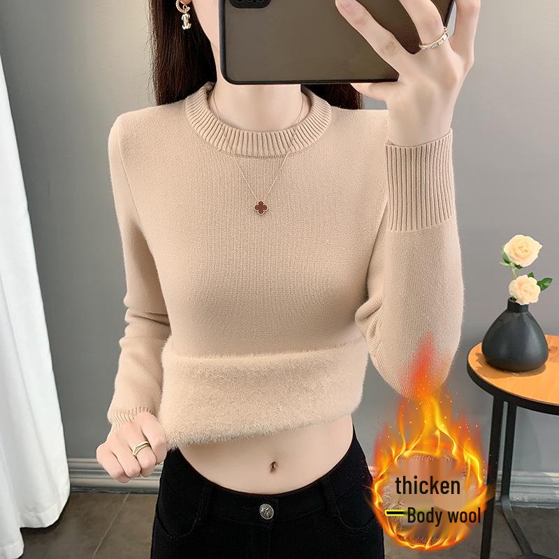 2025 Women's Warm Plus Velvet Round Neck Fleece Sweater: Stylish Autumn/Winter Knit Pullover
