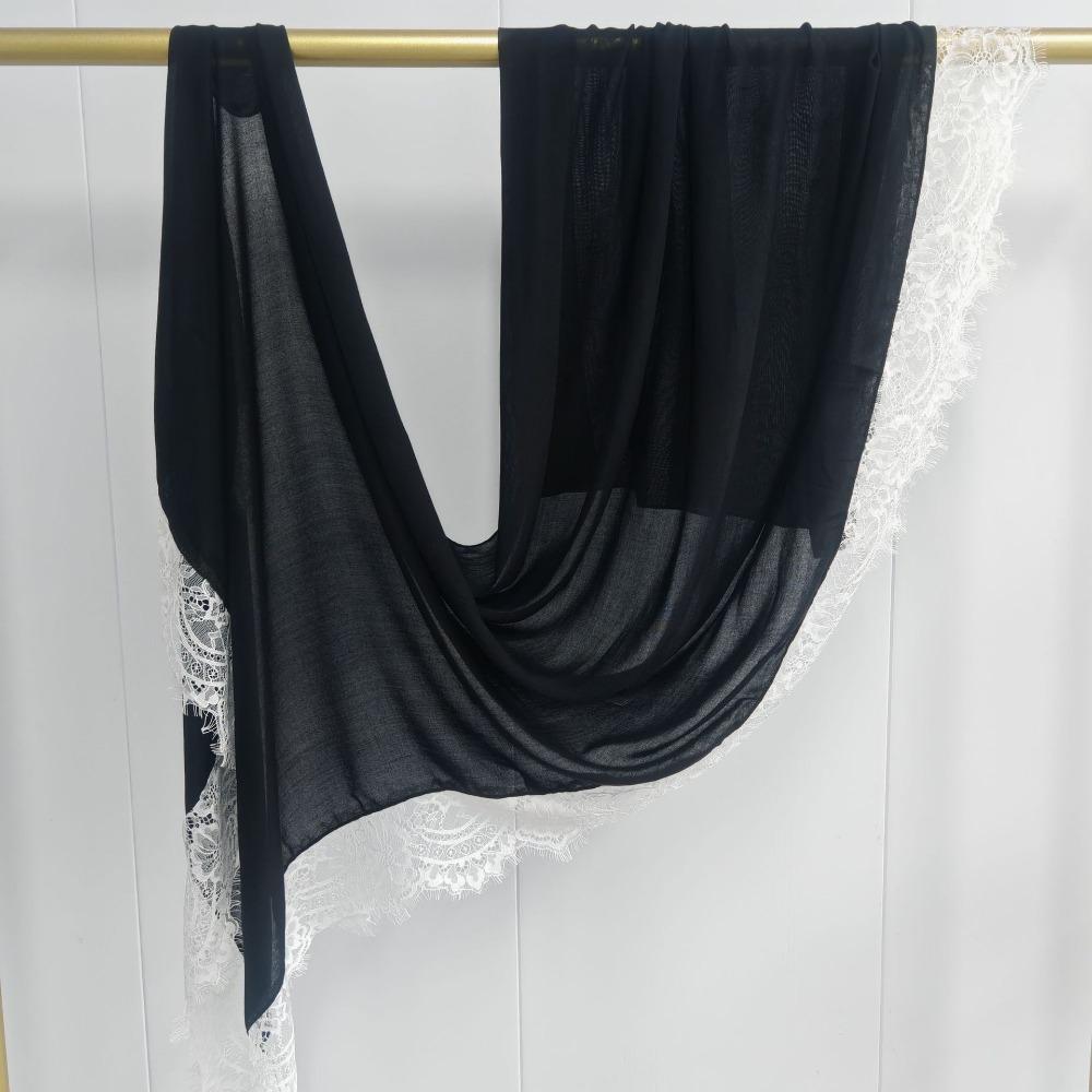 Cotton Turbans Head with Lace Trim Head Wraps New Islamic Crinkle Shawl