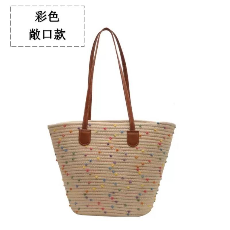New shoulder cotton rope straw bag versatile hand-woven bag women's large-capacity tote bag seaside vacation beach bag