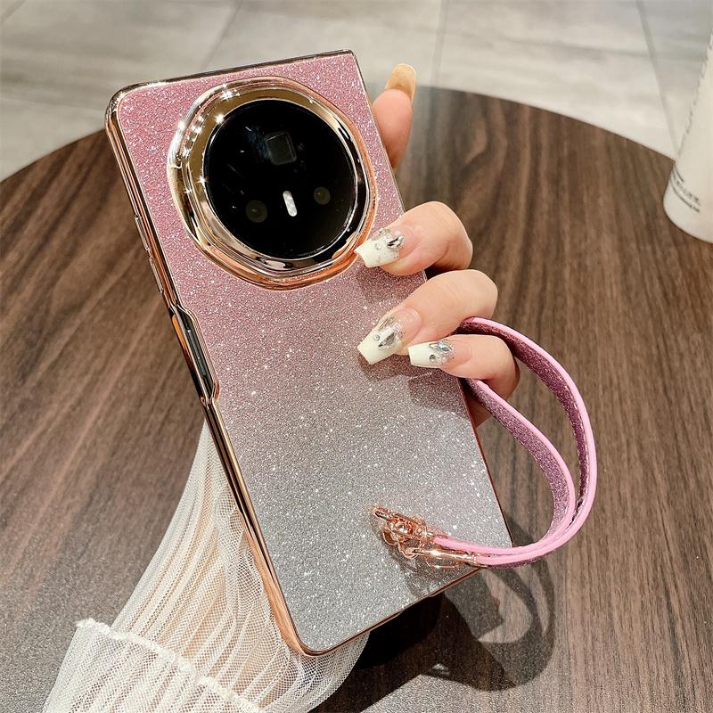 

Чехол для Honor Magic V3 5G Блестящий Блестящий Жесткий ПК Чехол для телефона с ремешком на запястье D