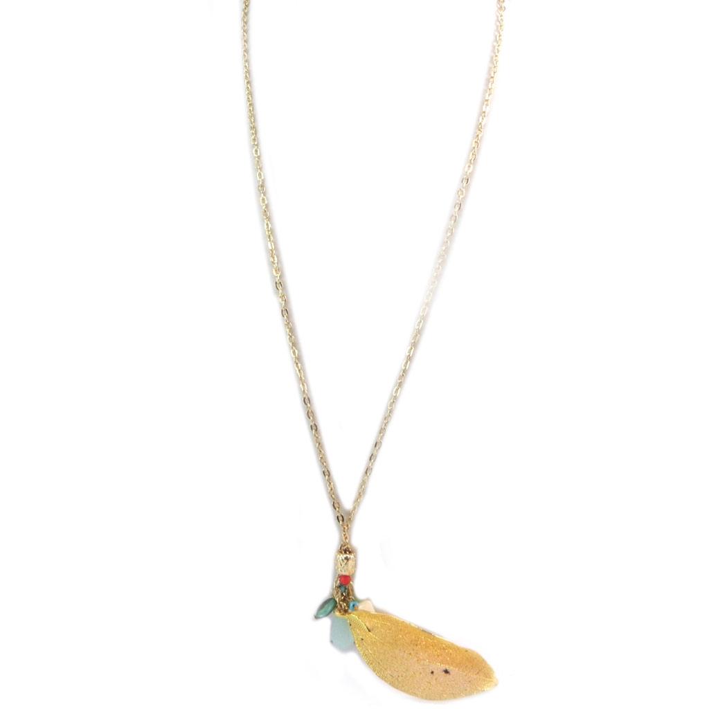 Les Trésors De Lily [P3578] - Multicolored Golden 'Gold Leaf' Designer Necklace