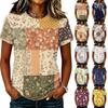 Damen Freizeit Pullover Kurzarm T-Shirt Blumenprint Rundhalsausschnitt Oberteil Weiches Leichtes Sommer-T-Shirt für den Alltag