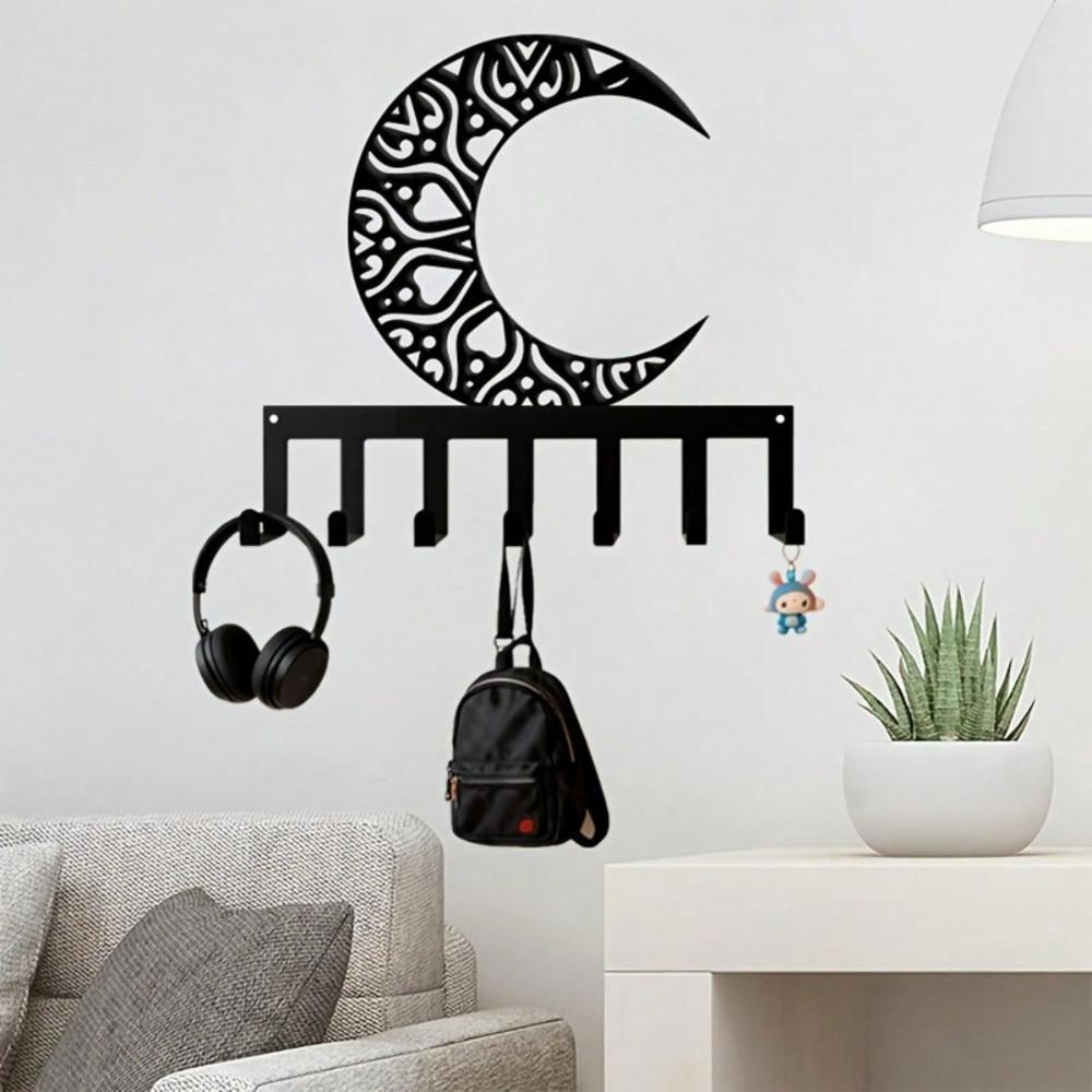 Nordic Crescent Key Holder Metal Wall Decor with 7 Hooks Iron Art Key Organizer for Entryway Hallway Bedroom Minimalist Practical Nature Lover Gift