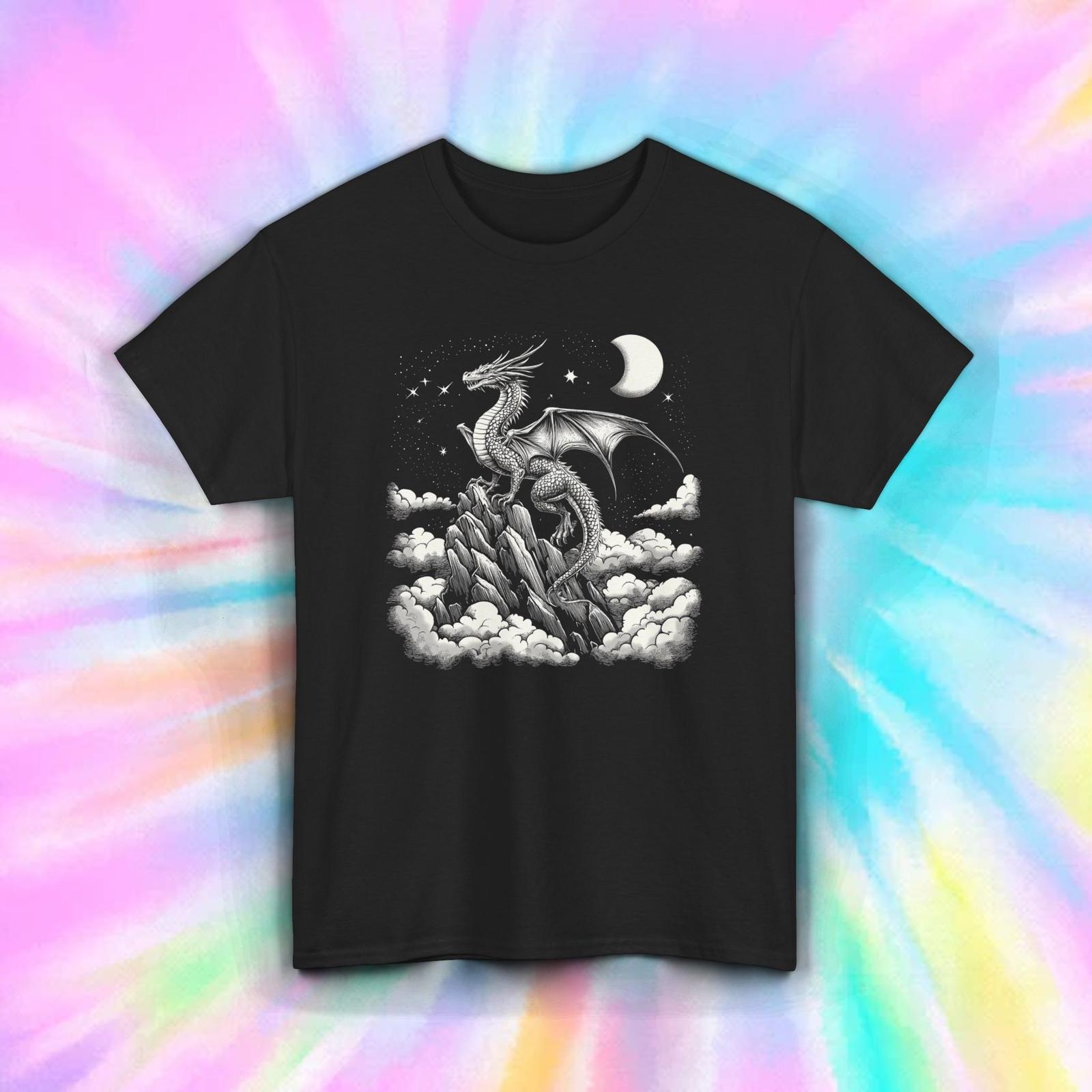 Dragon Shirt Fantasy Moon Starry Sky Creature Cloud Mountain Art Tee S-5XL M