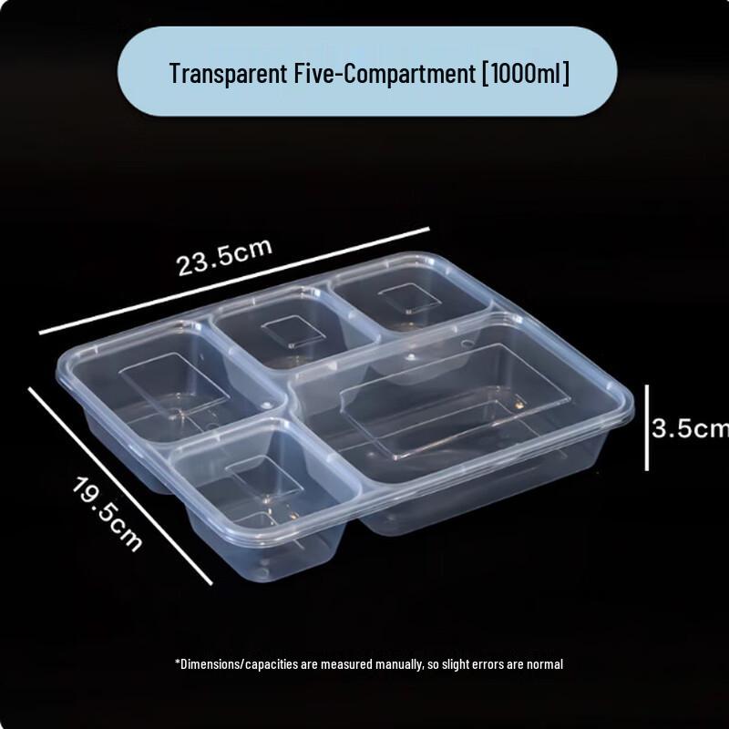 ShouHe Transparent 1000ml 5-Compartment Food Container