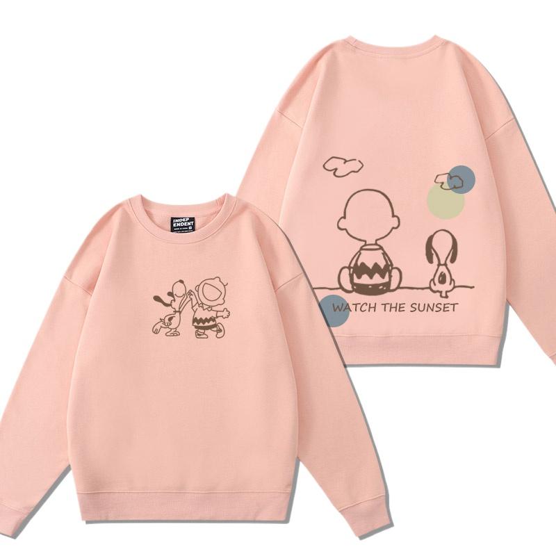 Snoopy tegneserie hettegenser dame rund hals topp dame hettegenser par løs avslappet hettegenser pars rund hals topp par hettegenser