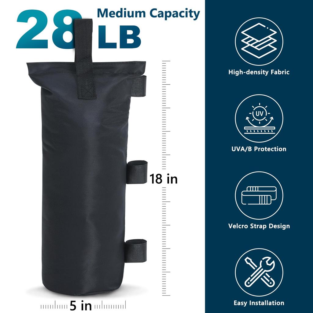 MASTERCANOPY Gewichtssäcke, Sandsäcke, Gewichte, Zelt-/Planengewichte, 50 kg Fassungsvermögen, Set aus 4 Stück (Schwarz)