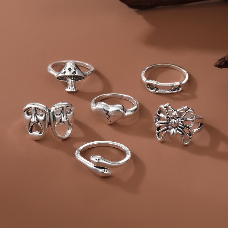 6pcs / Set Vintage Silver Women's Knuckle Ring Heart Ring Set Party Bohemian Jewelry