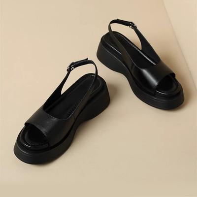 Increased Height Thick Bottom Open Toe Roman Sandals Summer New Women's Shoes Causal Wedegs Black Sliver Retro Sandales Femmes