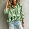 Women's Striped Ruffle Blouse – Fashion Casual 3/4 Sleeve Shirt, Summer Tunic Top