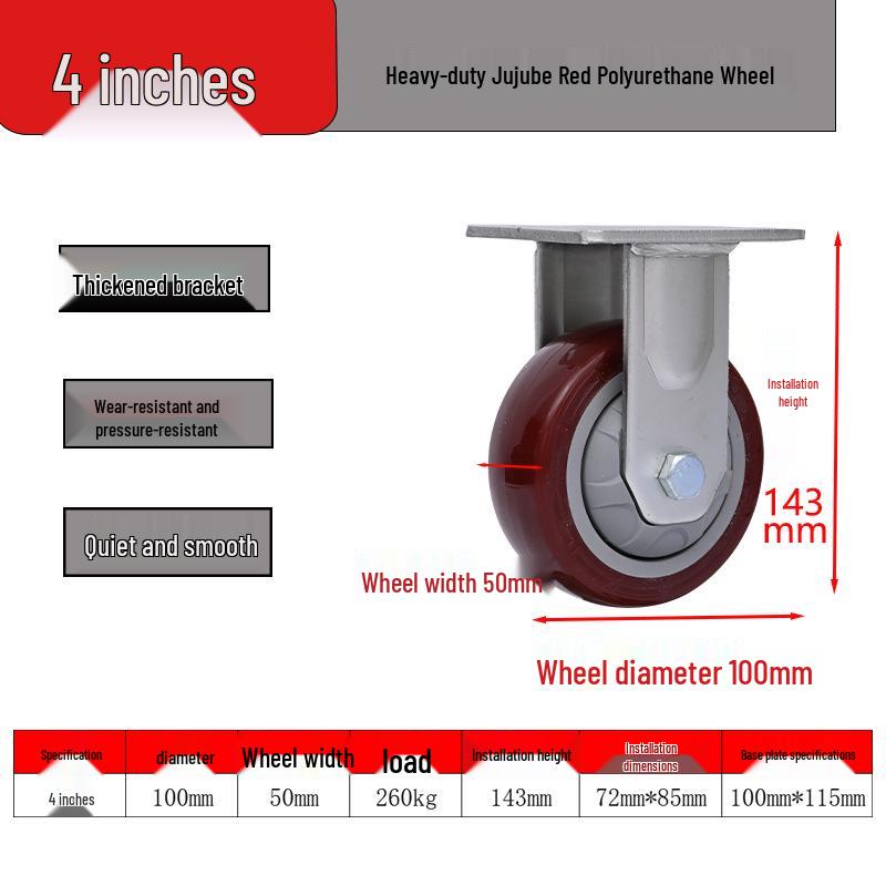 Heavy-Duty Silent Hand Truck Wheels - 4/5/6/8 Inch Double Ball Bearing, Wear-Resistant, Dark Red