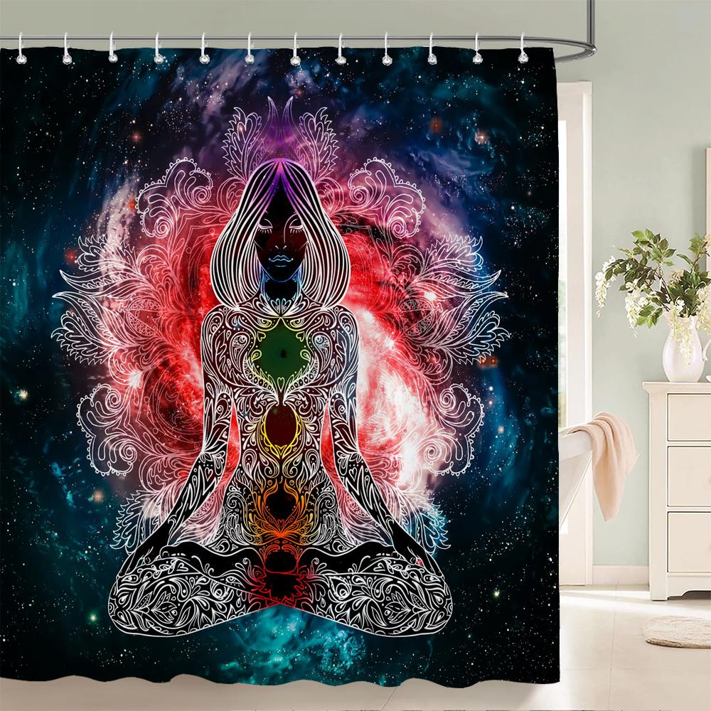 Sprchový závěs Sedm čaker Meditace Koupelnové závěsy 3D tisk Indický Buddha Voděodolná Polyesterová tkanina Dekorace do vany