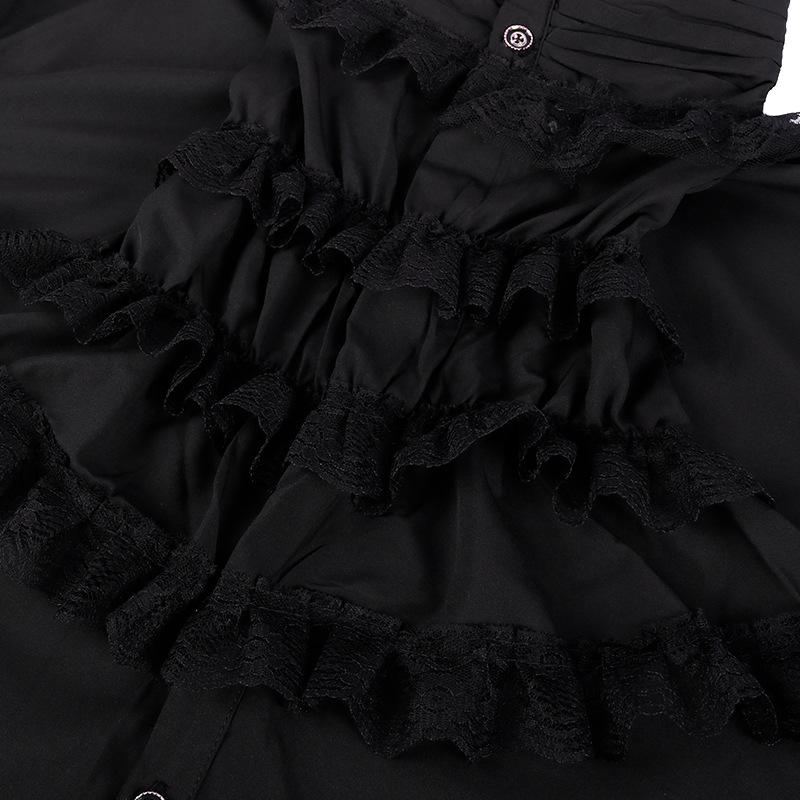 Gothic Ruffled Stand Collar Men's Long Sleeve Tie Shirt with Pleated Cuffs