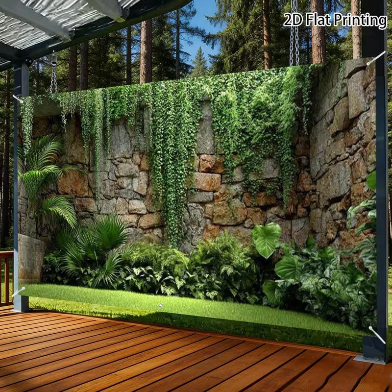 2D Rough Cobblestone Wall Jungle Greenery Lawn Yard Photo Background