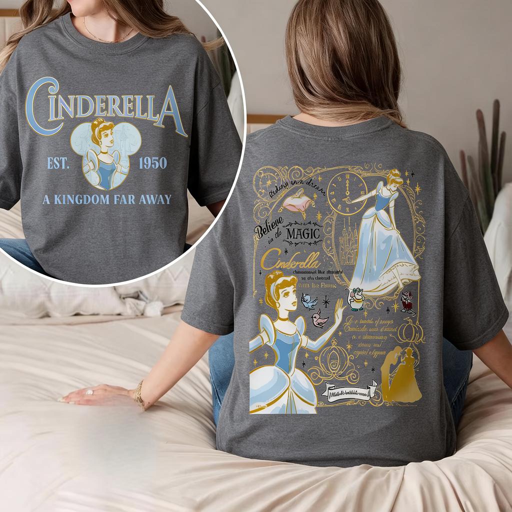 Vintage Disneys Latest Bestselling Shortsleeved Vintage Cinderella Loose and Breathable Womens Tshirt