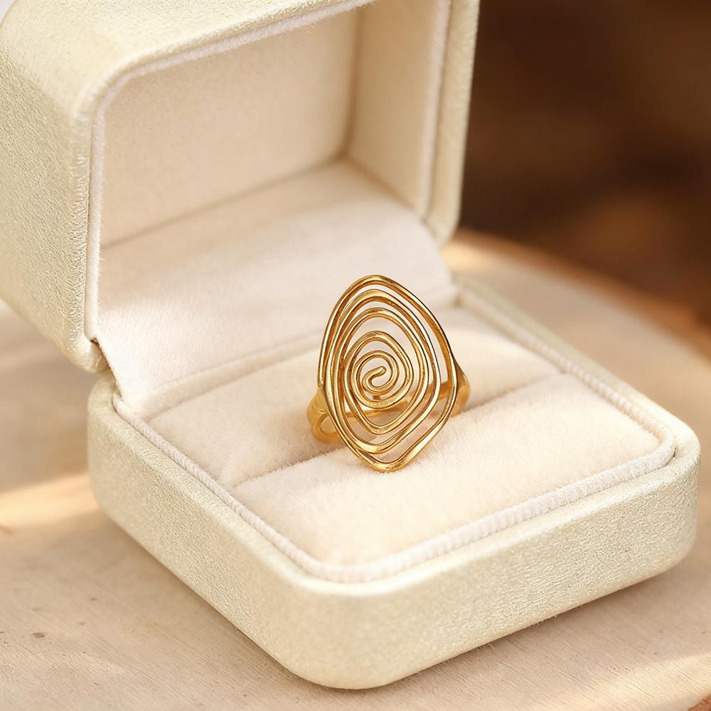 Retro Geometric Spiral Swirl Open Ring Stainless Steel Gold Color Trendy Finger Rings Minimalist Jewelry Gift Wholesale