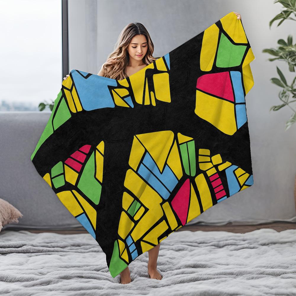 Colorful Abstract Mosaic Geometric Pattern Throw Blanket Sofa Bed Cover for Kids Teens Adults