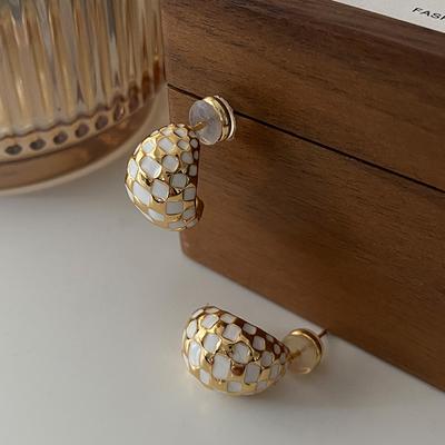 Orecchini quadrati in smalto, design geometrico ovale, senso dell'atmosfera, luce, lusso, temperamento elevato, individuale, vento freddo