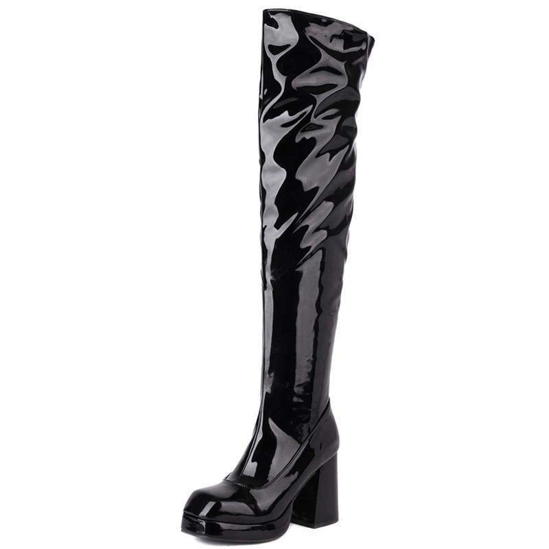 Sexy Thigh High Boots For Women Sexy Patent Fetish Party Shoes Lady Heels Over the Knee Boots Red Black Red Winter Long Shoe