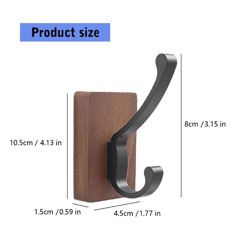 Space Saving Adhesive Hook for Bathroom Door Back Made of Natural Walnuts Wood Drillless Installation for Hanging Items