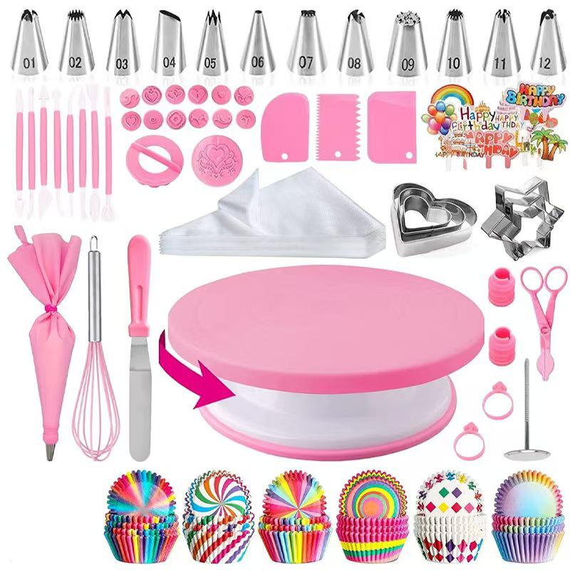 255-Piece Cookie and Cake Piping Set: Turntable, Baking Tools, Bags, and Scraper