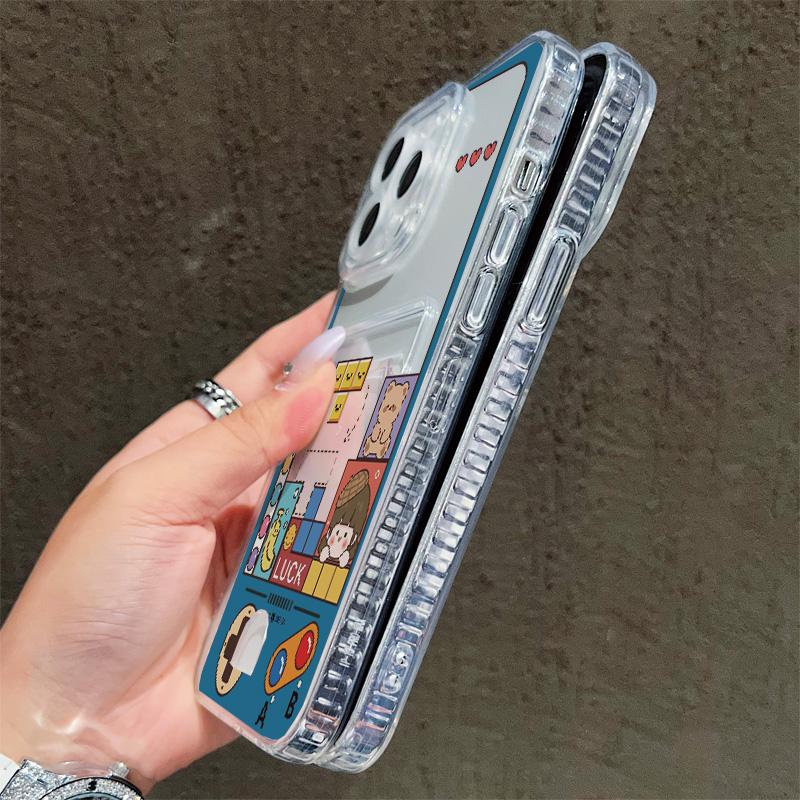 Card Slot Holder Silicone Wallet Pocket Case For Xiaomi Redmi Note 12 13 Pro Oppo A38 A58 A78 Vivo Y21 Y22 Samsung A54 A24 Cover Clear Phone Bumper