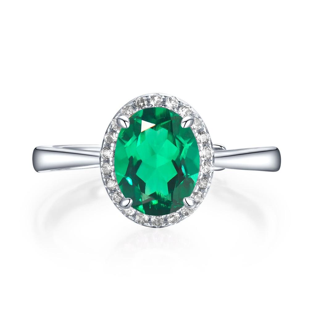 Women's 925 Sterling Silver Open Ring with Cultured Emerald - Elegant Daily Gift
