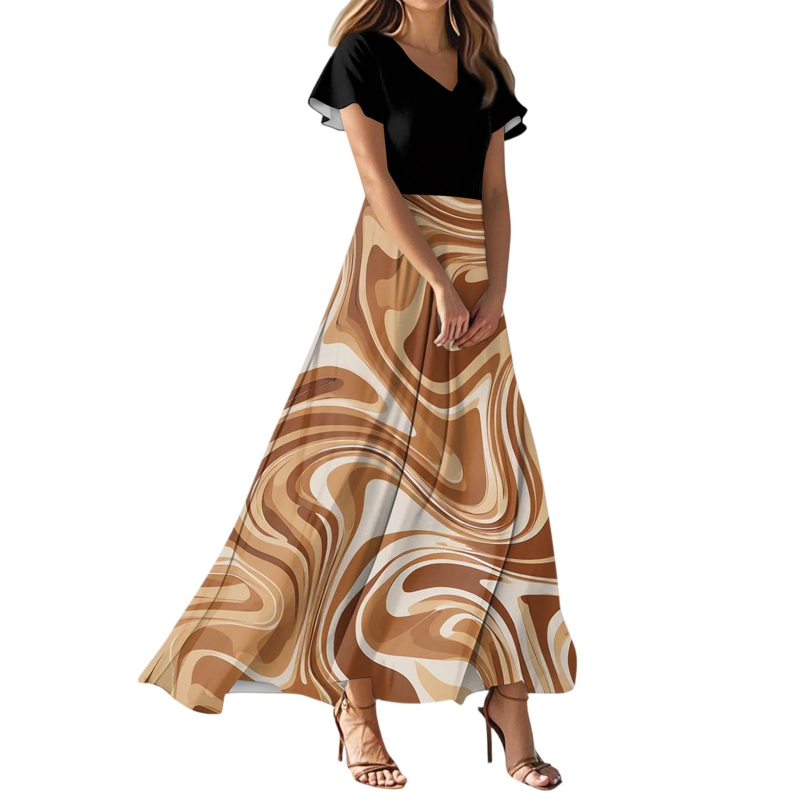 

Женское летнее повседневное модное полосатое принтованное платье с V-образным вырезом и коротким рукавом M