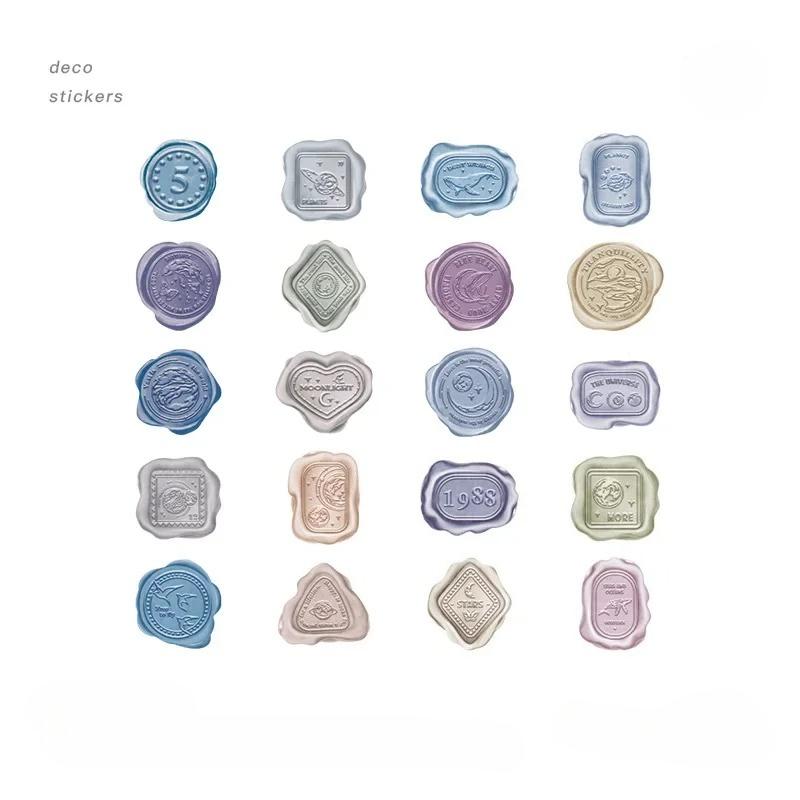 40pcs Wax Seal Stickers Decorative PET Transparent Decals Vintage Circle Sealing Stickers for Scrapbook Planner Journal Envelope