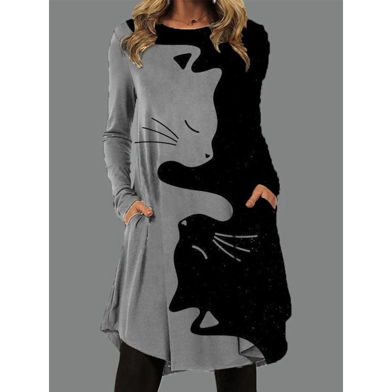 

QICED Fashion Autumn Winter Long Sleeve O-Neck Casual Dresses S