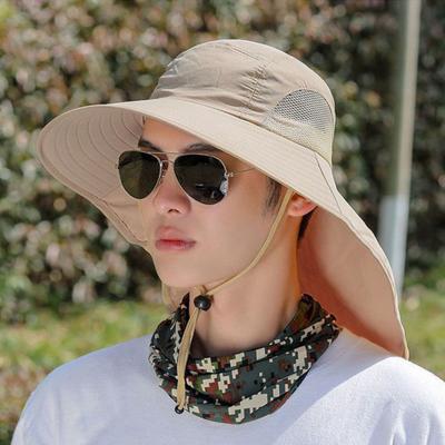 Unisex Sun Hat Neck Protection Hollow Mesh Windproof Fixed Strap Anti-UV Foldable Sunscreen Breathable Gardening Fishing Outdoor Cap