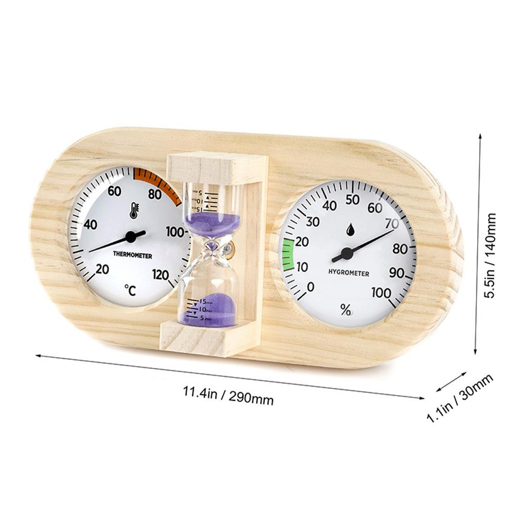 Wooden Sauna Thermometer Hygrometer 3in1 with 15 Minute Timer for For ROOM BathFor ROOM and Sauna Environments