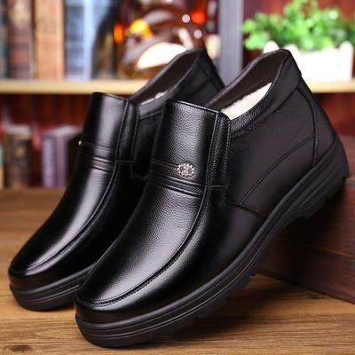 100% Genuine Leather Shoes Men Winter Boots Black Fashion Mens Ankle Boots Snow Warm Cotton Shoes