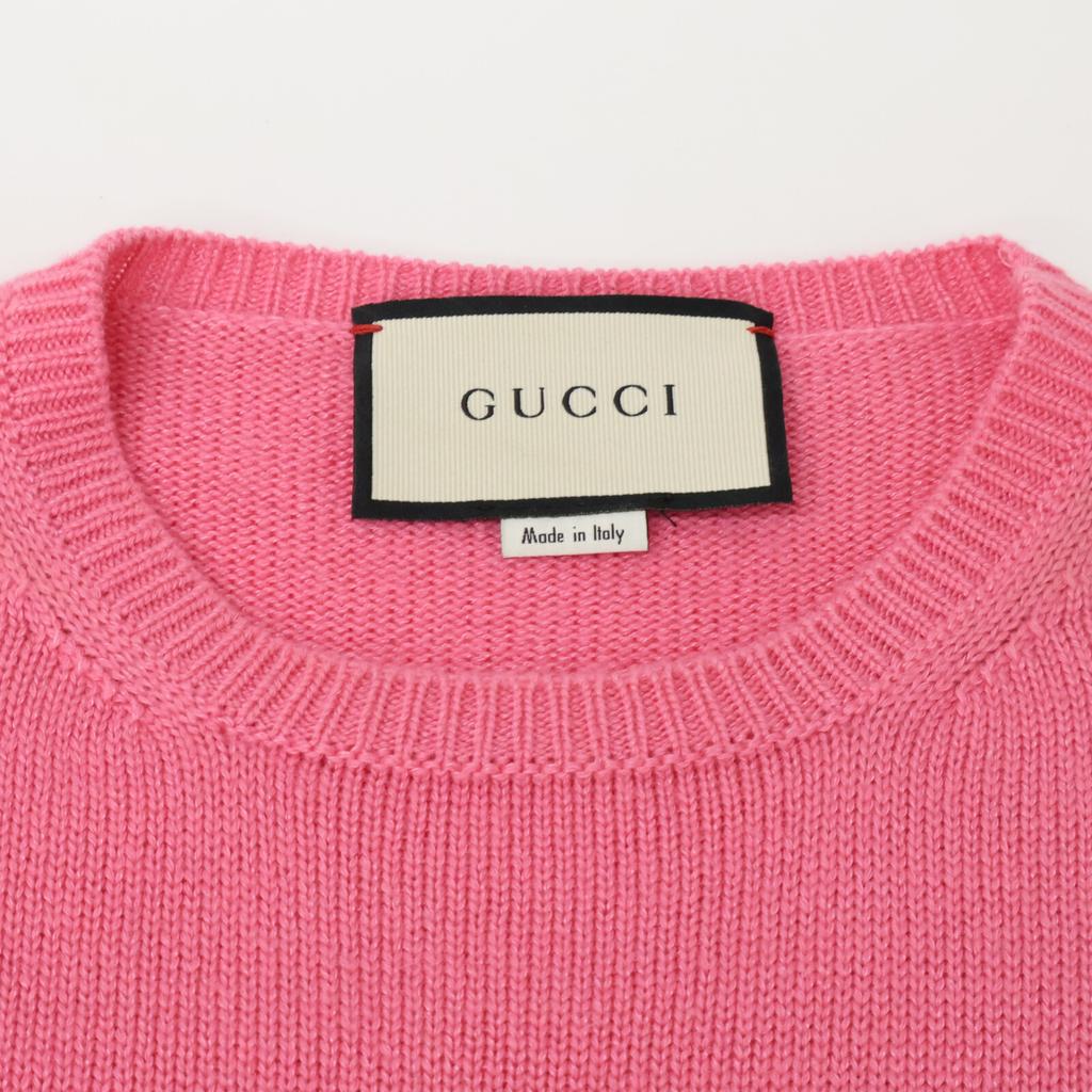 Gucci [Domestically Authorized] 493517 Beaded/Sequined Bee Embroidered Cashmerex Silk Crew Neck Knit Sweater Tops XS pinkUsed