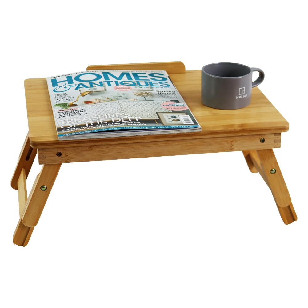 WKWKER Mesa Plegable de Bambú para Ordenador con Altura Plegable Ajustable y Mesa Bandeja de Noche para Café Ordenador PC PC Trabajo desde, Chabudai, Patas,