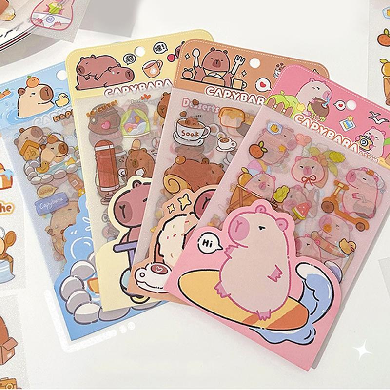 4Sheets Kawaii Cute Capybara Frosted Stickers Cartoon Diary Decoration Scrapbooking Journal Stickers Aesthetic Stationery School