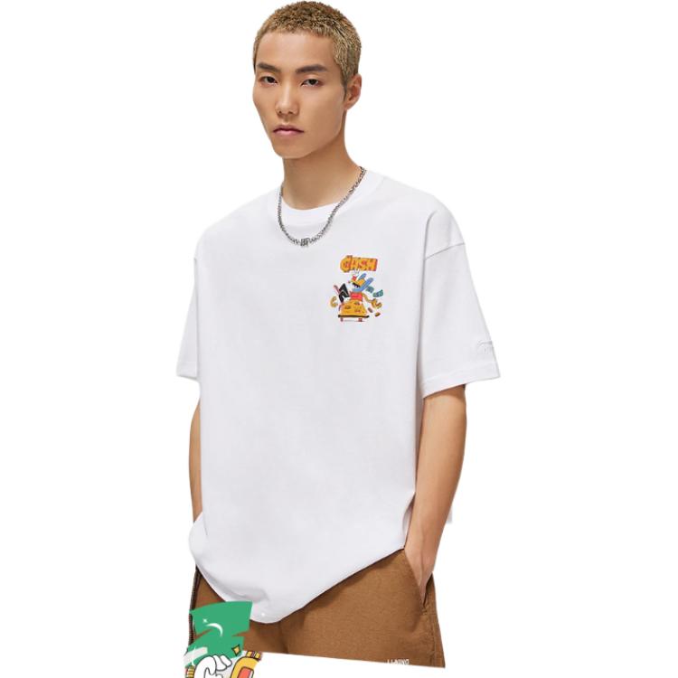 Li Ning T Shirts Unisex White Crew Neck Moderate Straight Fit AHST027-4