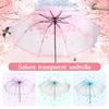 Fashion Automatic Cute Sakura Rain Umbrella Transparent Three-fold Umbrella Cherry Blossom Mushroom Sakura Umbrella Rain Gear
