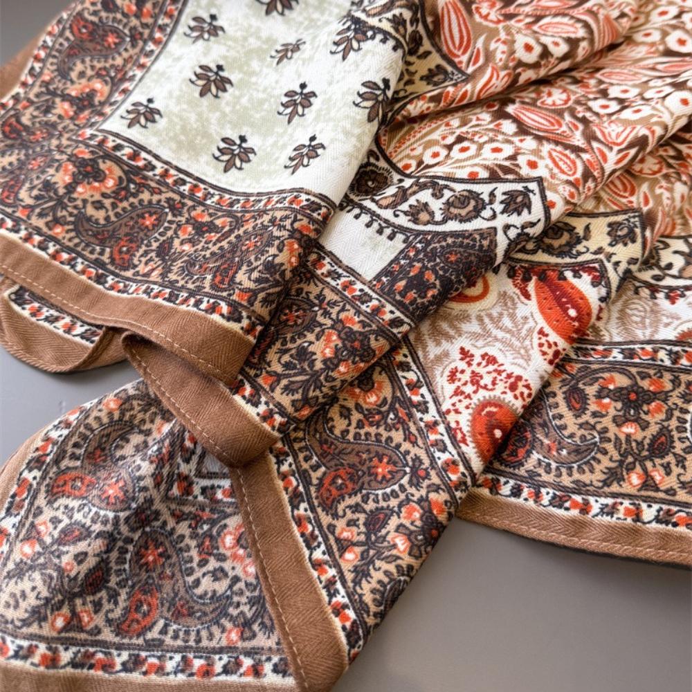 Retro Paisley Print Decoration Soft Foulard Bandana Cotton Feel Headscarf Spring Autumn Warm Wraps Women 65*65cm Square Scarves