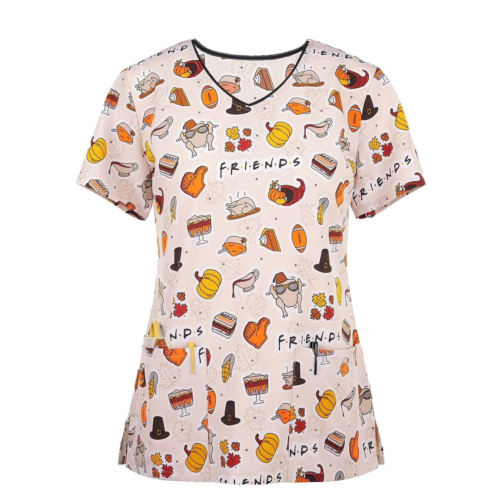 

Женская рабочая униформа с короткими рукавами и принтом, защитная униформа с карманом и V-образным вырезом XXXL оранжевый