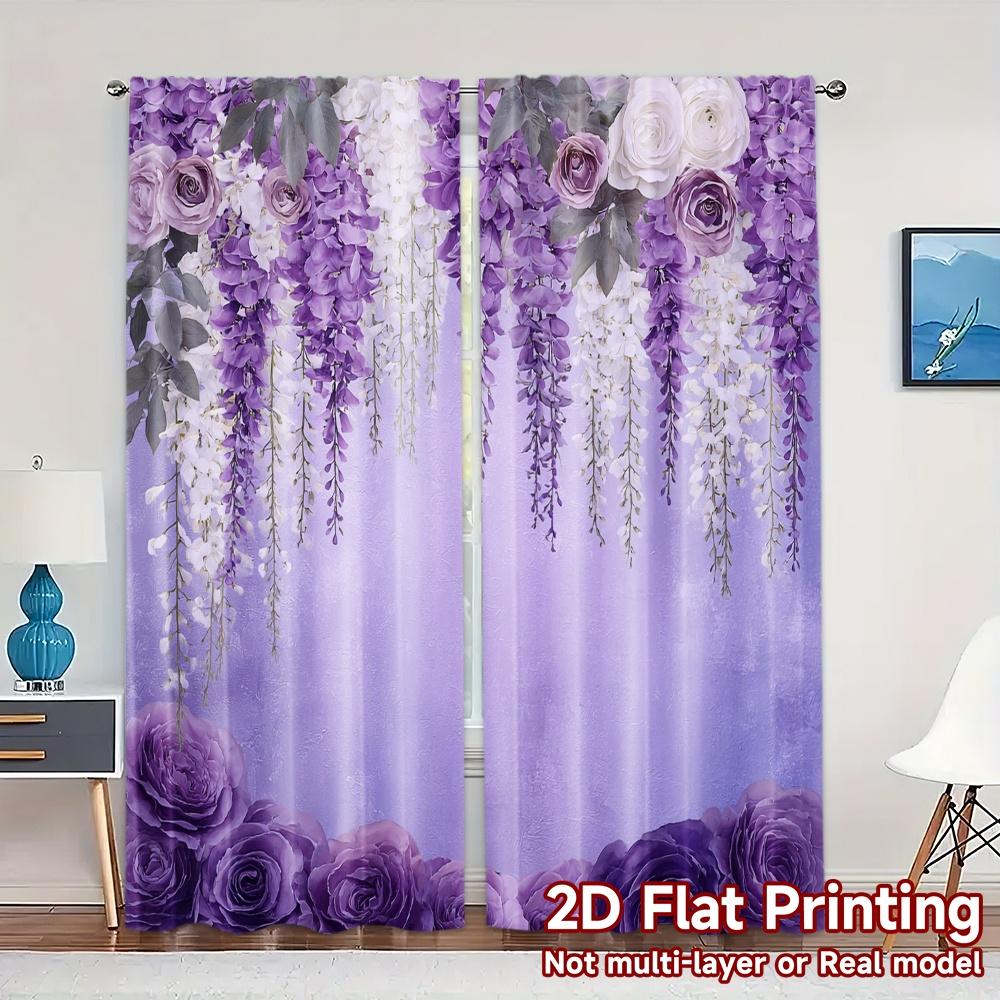 

Flat Printing Jit Curtains Without Rod Floral Elegance Popular Polyester Art Deco Semi Sheer Set Of 2 Made W100*H70(CM)-Grommet top&2PCS