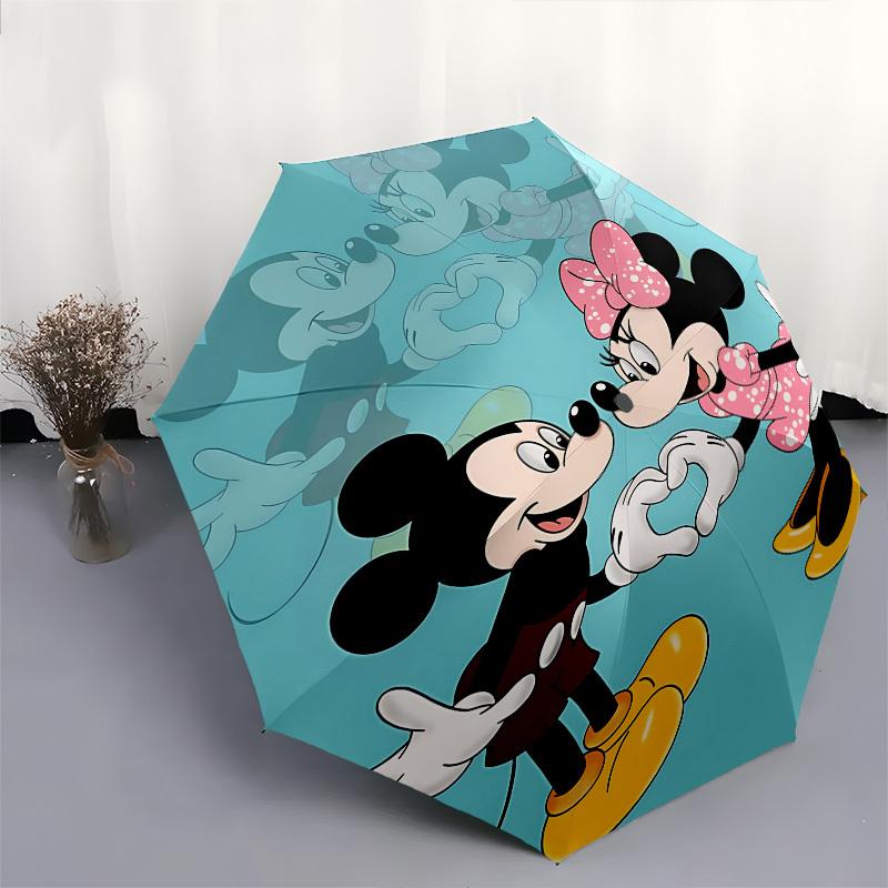 Mickey Mouse, Minnie Mouse Themed Automatic Opening and Closing Umbrella, Brightly Colored 8-rib Portable Umbrella, Suitable for Men and Wom