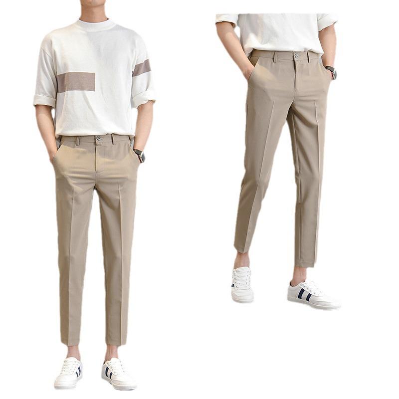 European Style Men's Slim Fit Nine-Point Casual Suit Pants